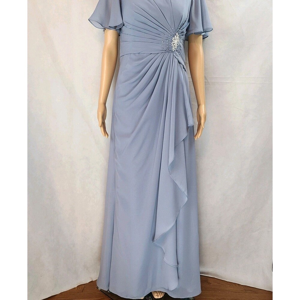 New Mother of the Bride (6) Dusty Blue Chiffon Flutter Sleeve Ruched Maxi Dress - Picture 5 of 14